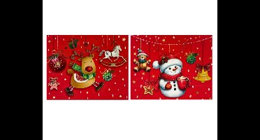 Cadeautas Sneeuwpop of Rendier Rood - 31x12x25cm