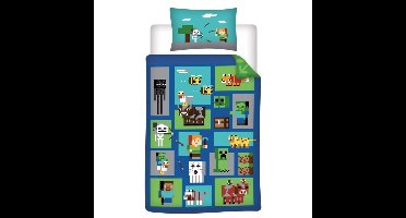Minecraft Dekbedovertrek - 160 x 210 cm (Zwitserse maat) - 65 x 100 cm - 100% katoen