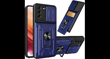 Hoesje Geschikt Voor Samsung Galaxy S21 Plus hoesje met kickstand Blauw - Hoesje Geschikt Voor Samsung Galaxy S21 Plus camera lens screen protector - hoesje Hoesje Geschikt Voor Samsung Galaxy S21 Plus met pasjeshouder ring casen