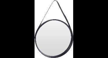 Wandspiegel - zwart - rond - industrieel - 51 cm - leder look riem