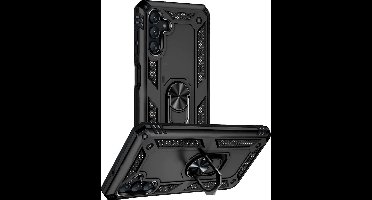 Hoesje Geschikt Voor Samsung Galaxy A13 5G hoesje Hybrid Armor Anti-Shock hoesje Zwart - Galaxy A13 5G - A13 5G Hoesje kickstand Ring houder cover TPU backcover hoesje