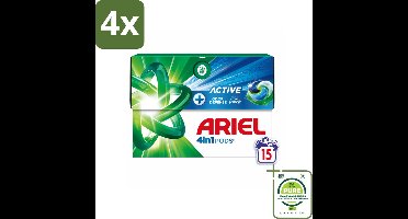 Ariel - 4in1 Wasmiddel Pods - Actieve Geurbestrijding - 15 Pods - Voordeelverpakking - 4 stuks - Ariel wasmiddel - Wascapsules