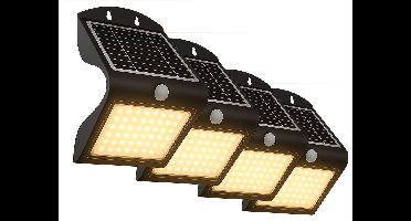 FlinQ Atalanta 4-PACK - Solar Wandlamp Buiten - Buitenlamp op Zonne Energie met Bewegingssensor - LED Tuinverlichting met Dag en Nacht Sensor - Buitenverlichting - Zwart
