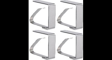 Tafelkleed klemmen - 4x stuks - RVS metaal - 5 x 4 cm - zilver