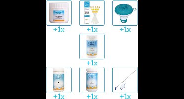 Zwembad Onderhoudspakket - Onderhoud Zwembad - bevat Chloor - Testrips - Chloordrijver - Chloor - PH-min - PH-plus en Schoonmaakset (7-delig)
