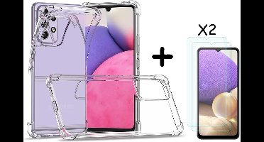Hoesje Geschikt Voor Samsung Galaxy A33 5G Hoesje transparant Anti Shock silicone Hoesje Geschikt Voor Samsung Galaxy A33 5G hoesje silicone Backcover Hoesje Geschikt Voor Samsung Galaxy A33 Screenprotector Glazen 2 pack