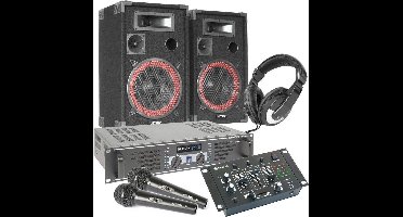 Complete 500W DJ Set - Boxen, Versterker, Mixer, Koptelefoon, Microfoon en kabels