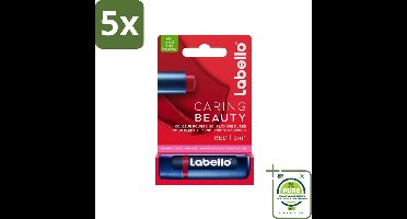 5 x Labello –Lippenbalsem – Caring Beauty Red – 5,5 ml - Grootverpakking - Lippenbalsem - Verzorging - Kleur - Hydratatie - Intensieve Kleur