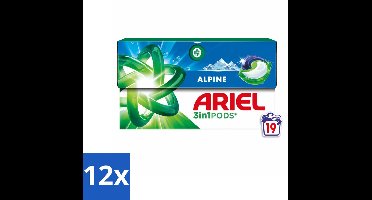 12 x Ariel - 3in1 Wasmiddel Pods - Alpine - 19 Pods - Wasmiddel - Wascapsules - Ariel - Alpine Geur - Vlekkenverwijderaar