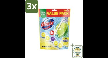 3 x Glorix - Power Clean - Toiletblok - Citrus - Hersluitbare Verpakking - 5 Blokken - Grootverpakking - Toiletblok - Reiniging Toilet - Citroengeur - Anti-kalk - Hygiëne Toilet