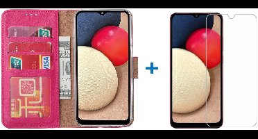 Hoesje Geschikt Voor Samsung Galaxy A02s Hoesje bookcase - Roze Met screenprotector