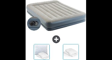 Intex Luchtbed - 2-Persoons - 152 x 203 x 30 cm - Grijs - Inclusief pomp - Kussen en Kussenbeschermer