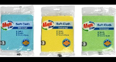 Magic Clean 3-delige schoonmaakdoek set - streeploze reiniging - 15 x 15 cm - veelzijdig gebruik