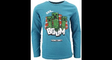 Minecraft T-shirt - Longsleeve - Turquoise. Maat 140 cm / 10 jaar.