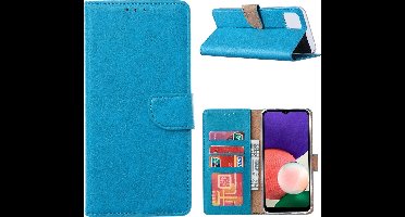 Hoesje Geschikt Voor Samsung Galaxy A22 Bookcase Blauw - Portemonee hoesje Hoesje Geschikt Voor Samsung Galaxy A22 5G