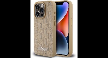 Karl Lagerfeld, Hoesje geschikt voor iPhone 14 Pro Max - MagSafe met Monogram Patroon & Metalen Logo, Beige