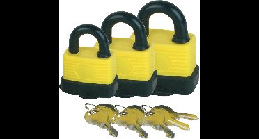 Hangslot met 3 sleutels - set van 3 - 40/50 mm - messing - waterdicht - kofferslot