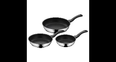 WMF 3-delige gecoate koekenpan met handvat - Pannenset non-stick - diameters 20/24/28 cm - Zilver Zwart