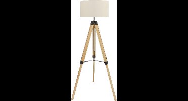 MaxxHome Vloerlamp Elly - Staande lamp - Leeslamp - Driepoot - Hout -145 cm - E27 - LED - 40W -  Cream