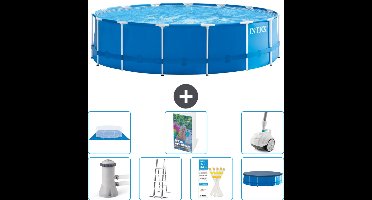 Intex Rond Frame Zwembad - 457 x 122 cm - Blauw - Inclusief Pomp - Ladder - Grondzeil - Afdekzeil Stofzuiger - 8-delig