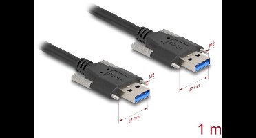 Delock USB 5 Gbps Cable Type-A male to Type-A male with screw distance 22 mm 1 m black