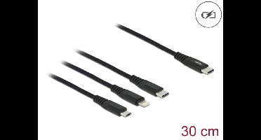 Delock 87148 USB-laadkabel USB 2.0 USB-C stekker, USB-C stekker, USB-micro-B stekker, Apple Lightning stekker 0.30 m Zw