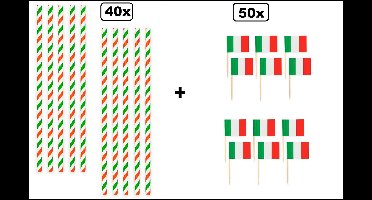 40x Papieren rietjes landen Italie 20cm + 50x Cocktail vlag prikkers Italie - Italiaans Sport festival themafeest party