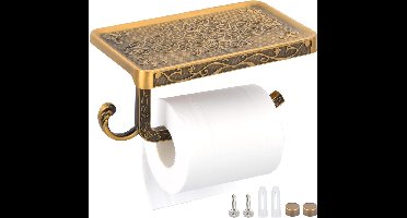 Toiletpapierhouder - met plank - antiek vintage - Aluminium - Geborsteld - 18L x 11B centimeter - Inschroeven - Goud
