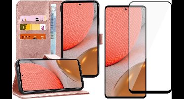 Hoesje geschikt voor Samsung Galaxy A72 - Book Case Kunstleer Wallet - Roségoud - Met Full Screenprotector