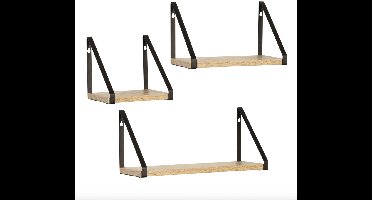 Set van 3 DETROIT wandplanken met industrieel ontwerp - Modern Design - Houtlook - Meubel voor Woonkamer - Duurzame Constructie - Luxe Afwerking - Tijdloos Interieur - Geschikt voor Dagelijks Gebruik