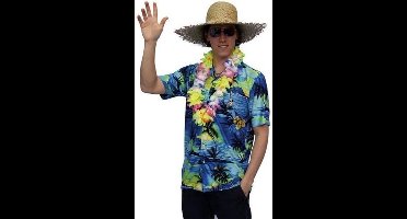 Faram Party Hawaii shirt - blauw - met palmbomen - verkleedkleding - polyester 58
