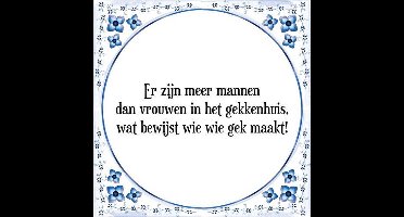 Tegeltje met Spreuk (Tegeltjeswijsheid): Er zijn meer mannen dan vrouwen in het gekkenhuis, wat bewijst wie wie gek maakt! + Kado verpakking & Plakhanger