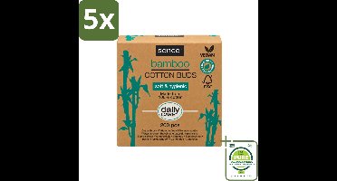 5 x Sence - Bamboe - Wattenstaafjes - Afbreekbaar & Vegan - 200 Wattenstaafjes - Grootverpakking - Vaatwasstrips - Bamboe Wattenstaafjes - Vegan Wattenstaafjes - Biologisch Afbreekbare Wattenstaafjes - Katoen Wattenstaafjes - Duurzame Verzorging