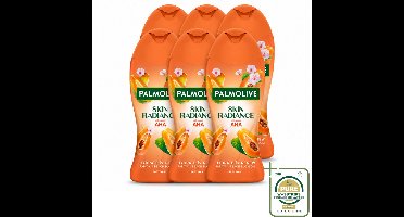 6 x Palmolive – Douchegel – Skin Radiance Papaya Peach – 250 ml - Douchegel - Exfoliatie - Huidverheldering - Natuurlijke AHA - Papaja-extract