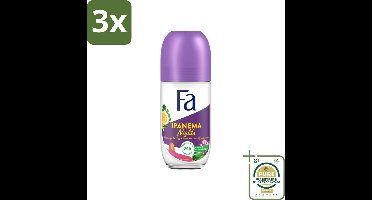 3 x Fa - Deodorant Roller - Ipanema Nights - Maracuja & Night Jasmine - 24 uur Bescherming - 50 ml - Grootverpakking - 24 Uur Deodorant - Deodorant Roller - Deodorant Voor Vrouwen - Maracuja En Night Jasmine - Huidvriendelijk Deodorant
