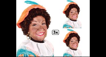 3x Roetveeg piet pruik met verstelbare kap zwart/bruin gemeleerd - Pietenpruiken
