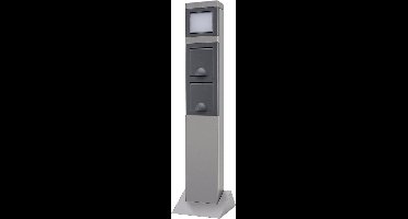 Stopcontacten kolom buiten 2-voudig aluminium met LED verlichting