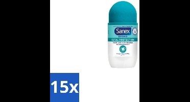 15 x Sanex – Deodorant Roll-On – Dermo Total Protection – 50 ml - Douche - Deodorant Roll-on - Zweetvermindering - Geurvermindering - Huidbescherming