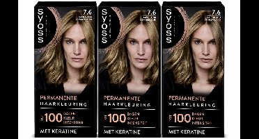SYOSS 7-6 - Haarverf - Permanente Haarkleuring - Middenblond – 100% Grijsdekking – Vermindert Haarbreuk - 3 Stuks