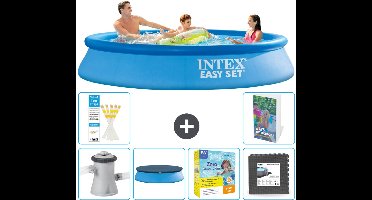 Intex Rond Opblaasbaar Easy Set Zwembad - 305 x 61 cm - Blauw - Inclusief Pomp - Afdekzeil - Onderhoudspakket - Vloertegels - 7-delig