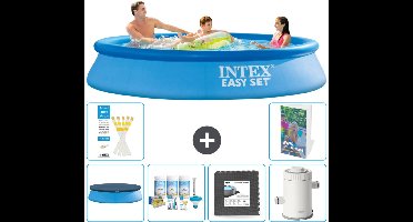 Intex Rond Opblaasbaar Easy Set Zwembad - 305 x 61 cm - Blauw - Inclusief Afdekzeil - Onderhoudspakket - Vloertegels - Zwembadfilterpomp - 7-delig