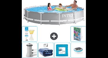 Intex Rond Prism Frame Zwembad - 366 x 76 cm - Grijs - Inclusief Pomp - Solarzeil - Vloertegels - Verlichting - 7-delig
