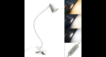 LED bureaulamp met klem, 3 kleurmodi, lange flexibele hals