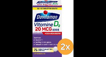 2x Davitamon Vitamine D3 20mcg (75 tabletten)