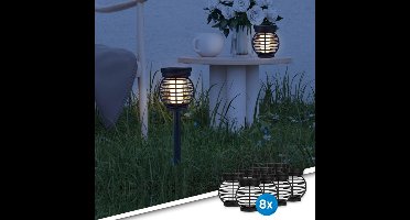 Solar tuinverlichting Palermo - Warm wit licht - Tafellamp, priklamp en hanglamp in 1 - Set van 8