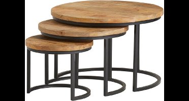 Salontafel Enzo set van 3 rond mangohout - Naturel