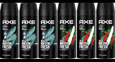 Axe Deodorant Spray 6 Stuks - Voordeelverpakking Deo - 3x Axe Apollo - 3x Axe Africa