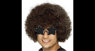 Smiffys Carnaval verkleedset afropruik bruin - met sterren zonnebril - Disco/seventies party thema
