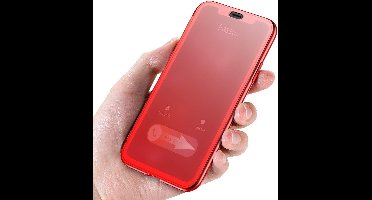 iPhone X / XS hoesje wallet 2 in 1 - Flip case -Visible and Touchable Glass Case - Rood