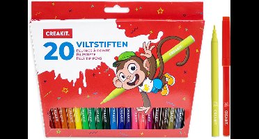 CREAKIT. Viltstiften – Junior Set – Kleur stiften Kinderen – Knutselstiften – 17,5 cm – 20 Stuks – Meerkleurig